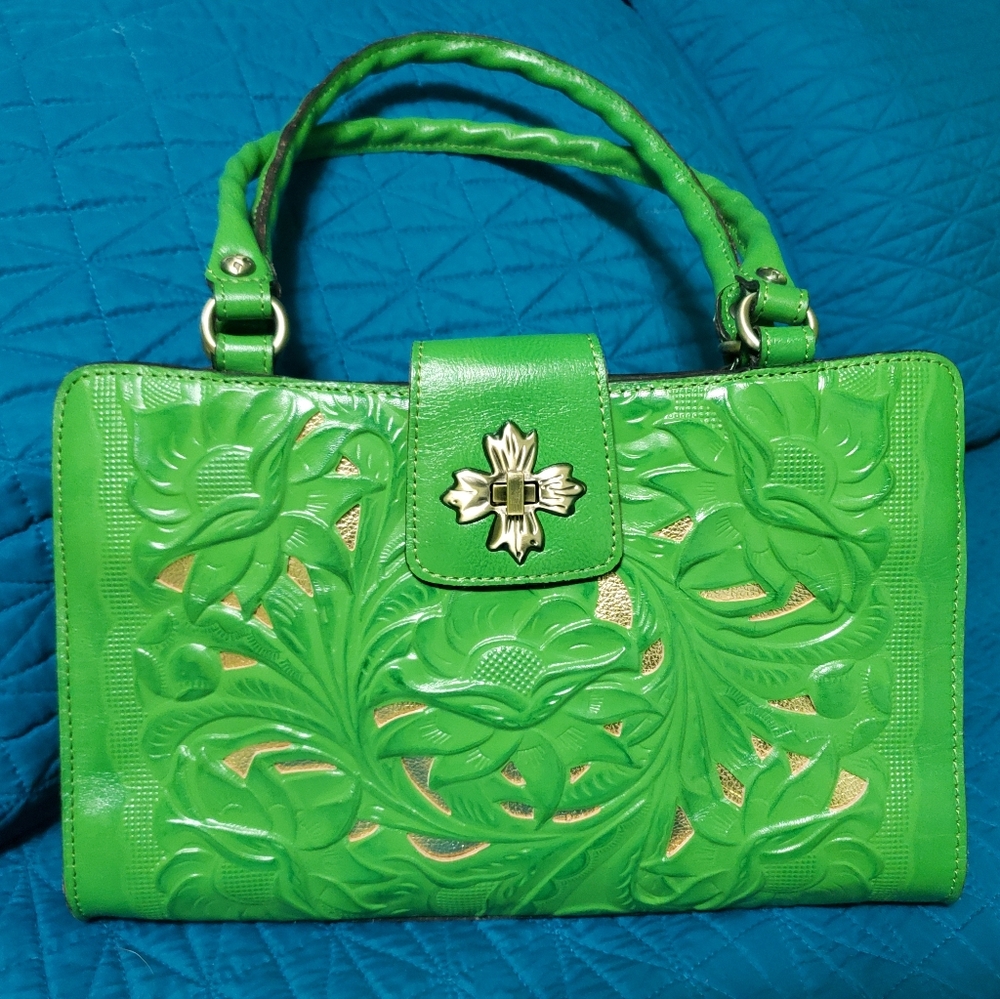 🌿Patricia Nash Rosina Tooled Leather Satchel - Picture 2 of 10
